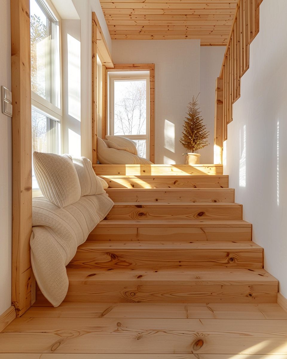 Dekoideen aus Holz- Schleife Treppenstufen für natürlichen Charme