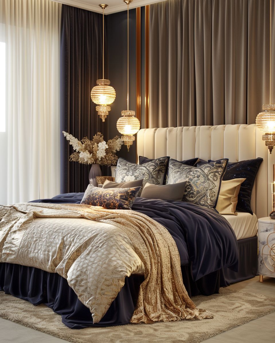 Designer-Schlafzimmer einrichten- Integriere luxuriöse Textilien für mehr Eleganz