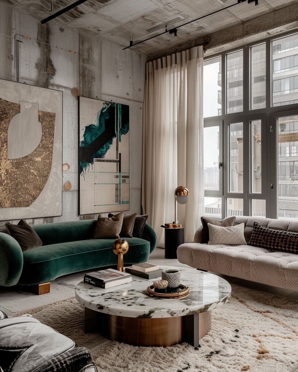 Designer-Wohnzimmer einrichten- Spiele mit kontrastreichen Texturen im Raum