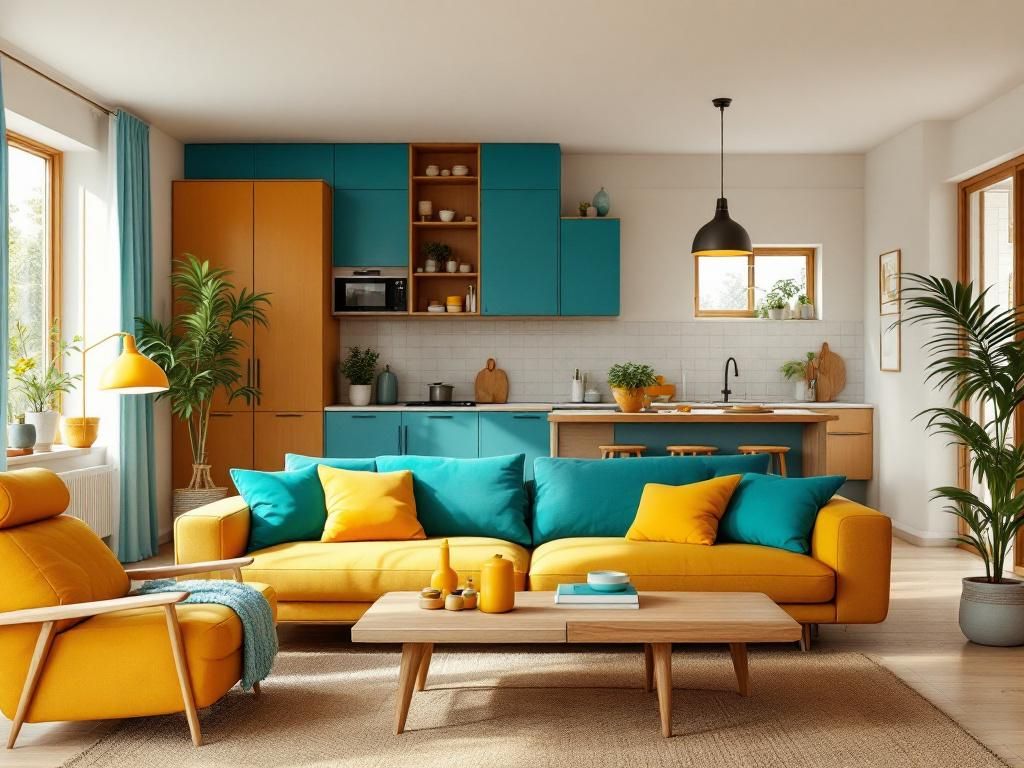 Einrichtung: Welche Farbe passt zu Türkis?- Ergänze Türkis um Senfgelb für Retro-Charme
