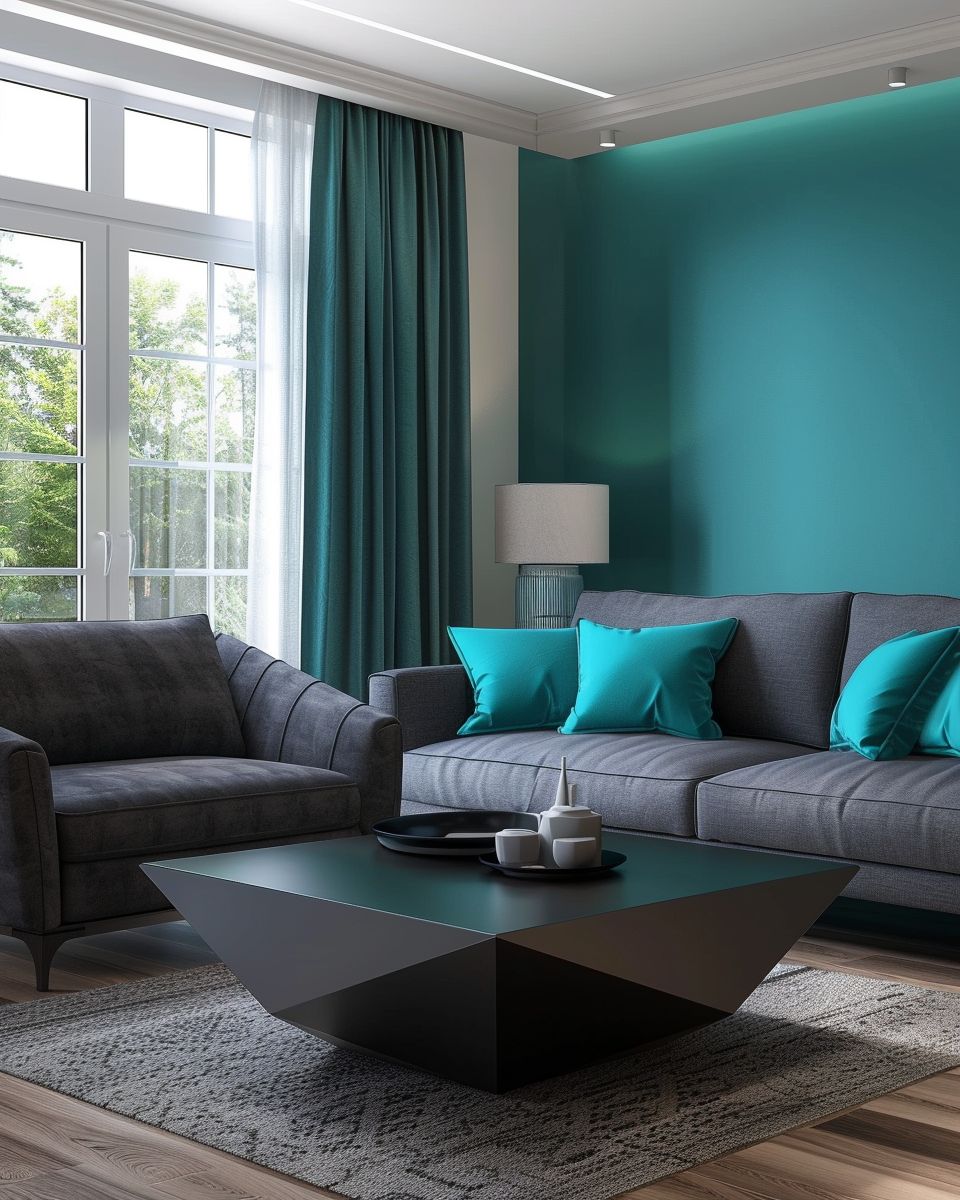 Einrichtung: Welche Farbe passt zu Türkis?- Gestalte Kontraste mit dunklem Anthrazit
