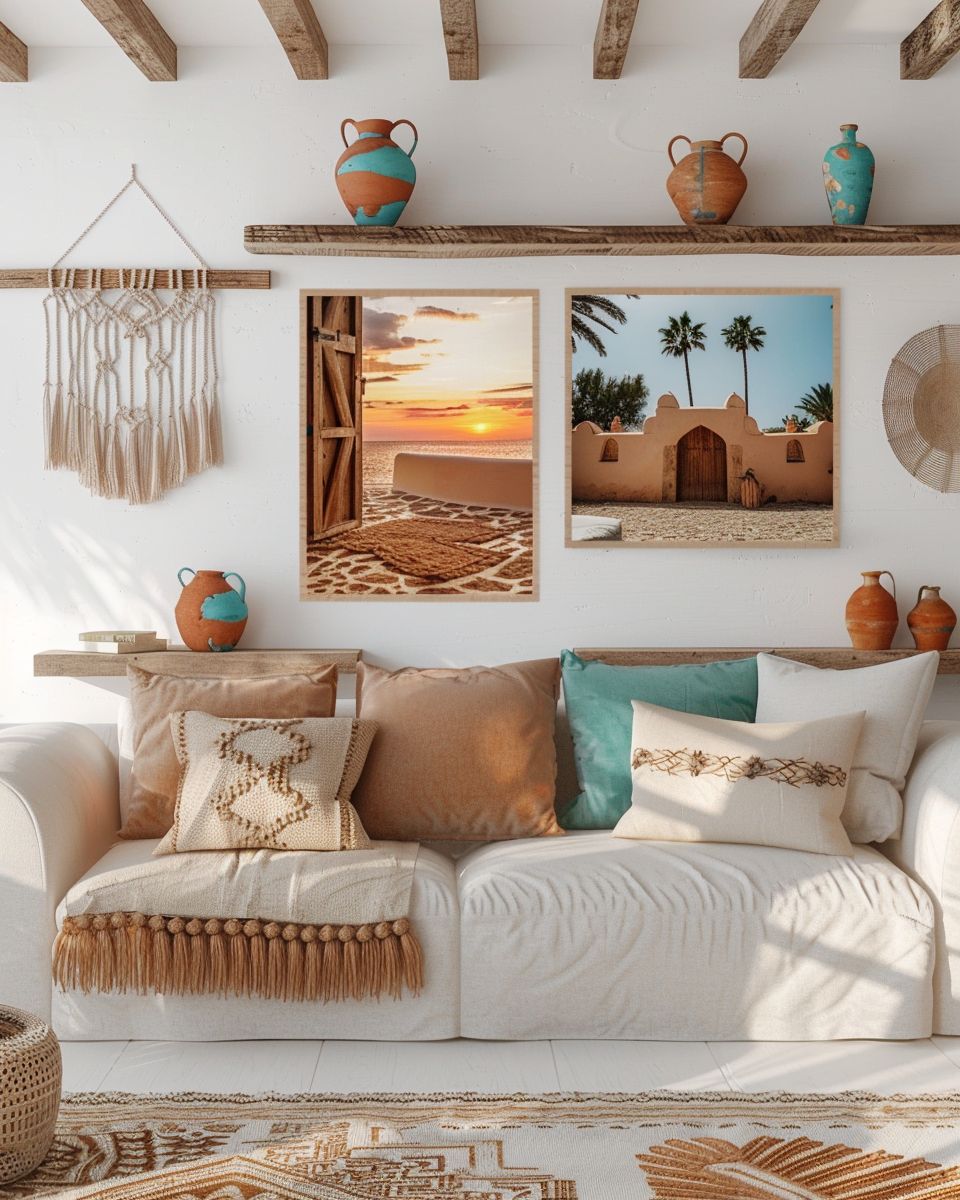 Einrichtung im Ibiza-Style- Schmücke mit Ibiza-Fotos und Boho-Kunst