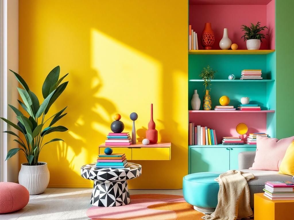 Einrichtungsstil: Memphis-Design- Präsentiere Bücher oder Magazine als Farbakzente