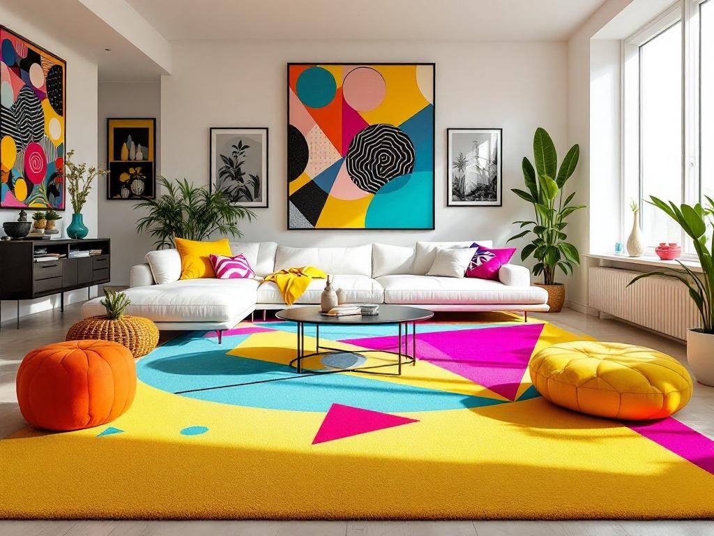 Einrichtungsstil: Memphis-Design- Wähle grafische Teppiche in geometrischen Formen