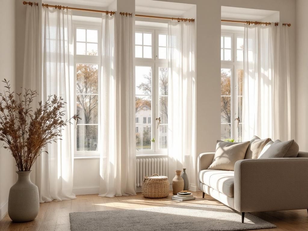 Einrichtungsstil: Modern Country Style- Umrahme Fenster mit luftigen Vorhängen