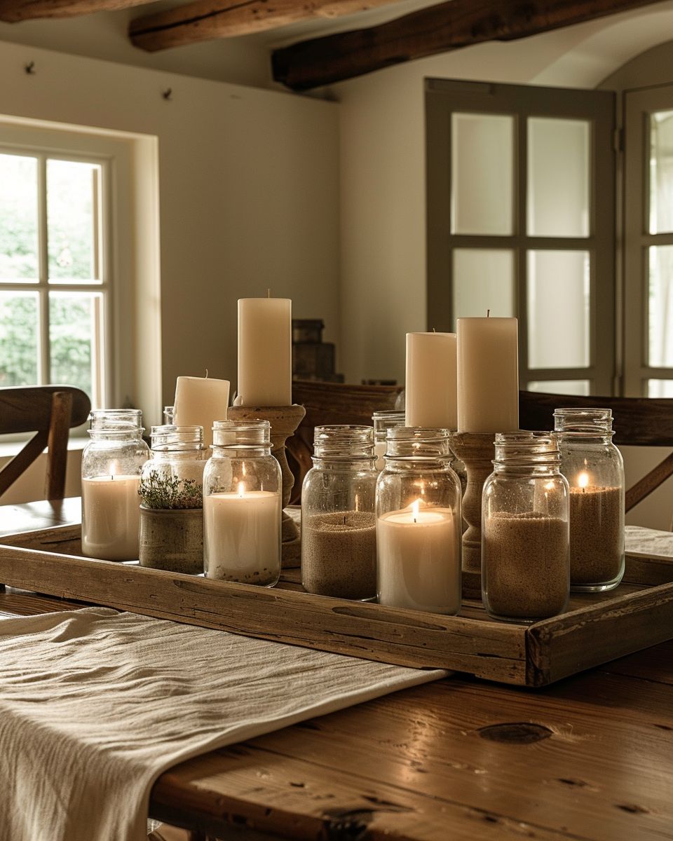 Esszimmer im Landhausstil- Arrangiere Kerzen in alten Einmachgläsern