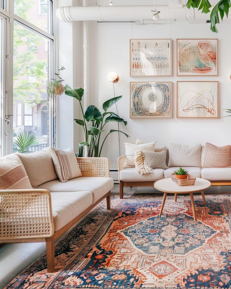 Ideen: Einrichten mit Boho-Teppich- Schaffe Kontraste mit modernen Elementen
