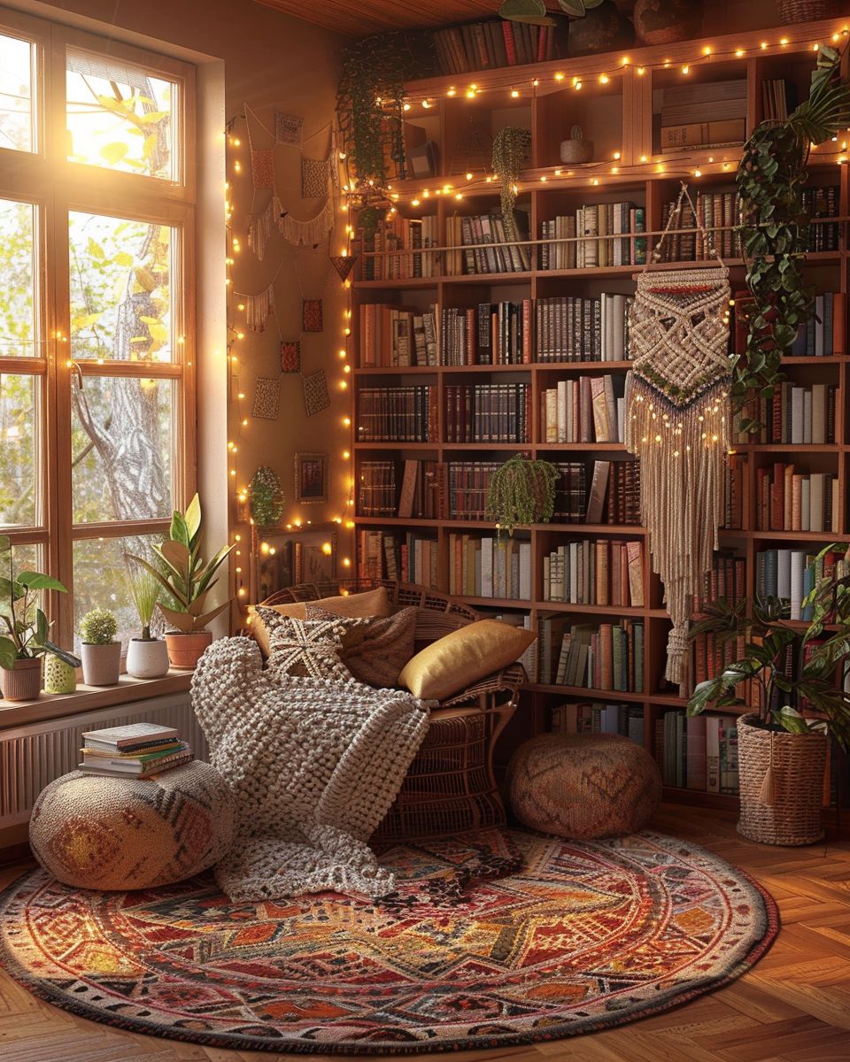 Ideen: Einrichten mit Boho-Teppich- Schaffe einen Leseplatz mit Teppich-Insel