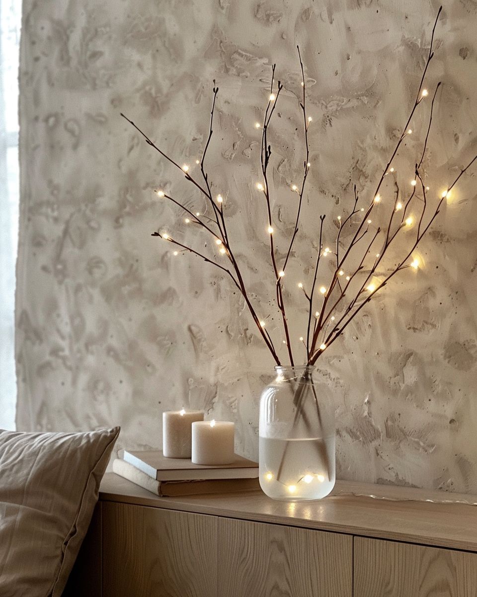 Ideen für Deko mit Lichterketten- Hänge Lichter an Äste in Vasen