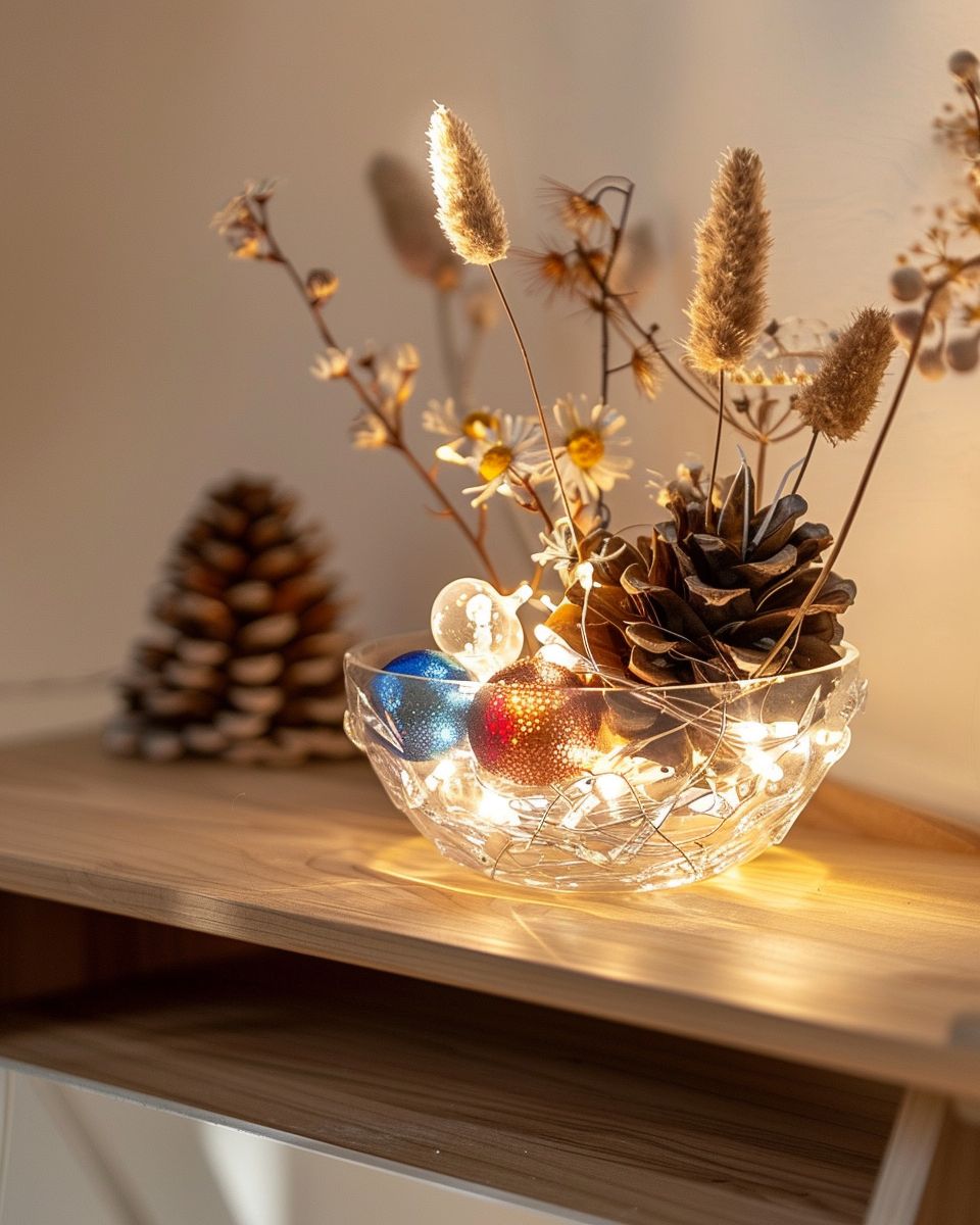 Ideen für Deko mit Lichterketten- Lege Lichterketten dekorativ in Glasschalen