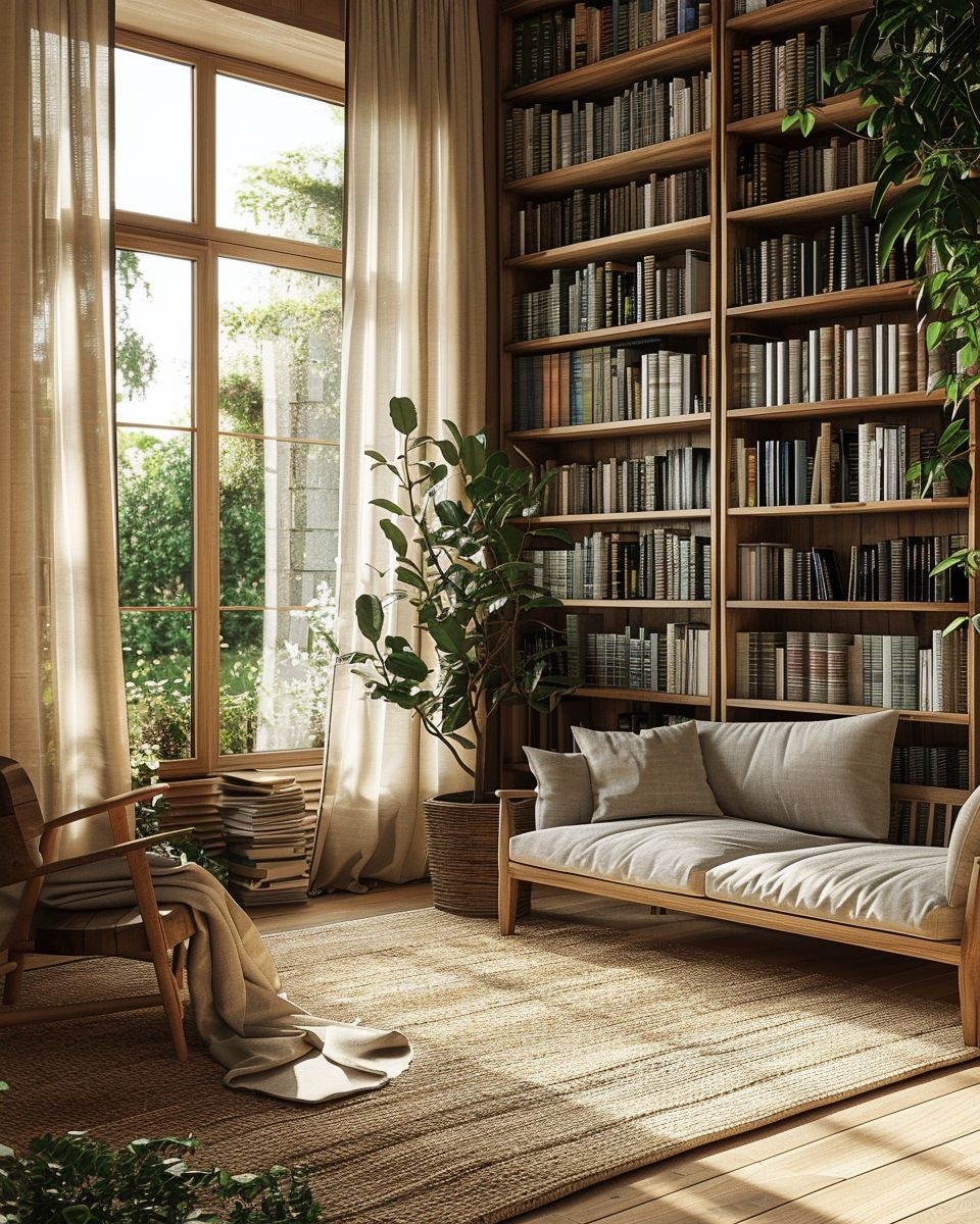 Lesezimmer einrichten: Inspiration und Ideen- Verwende natürliche Materialien bewusst