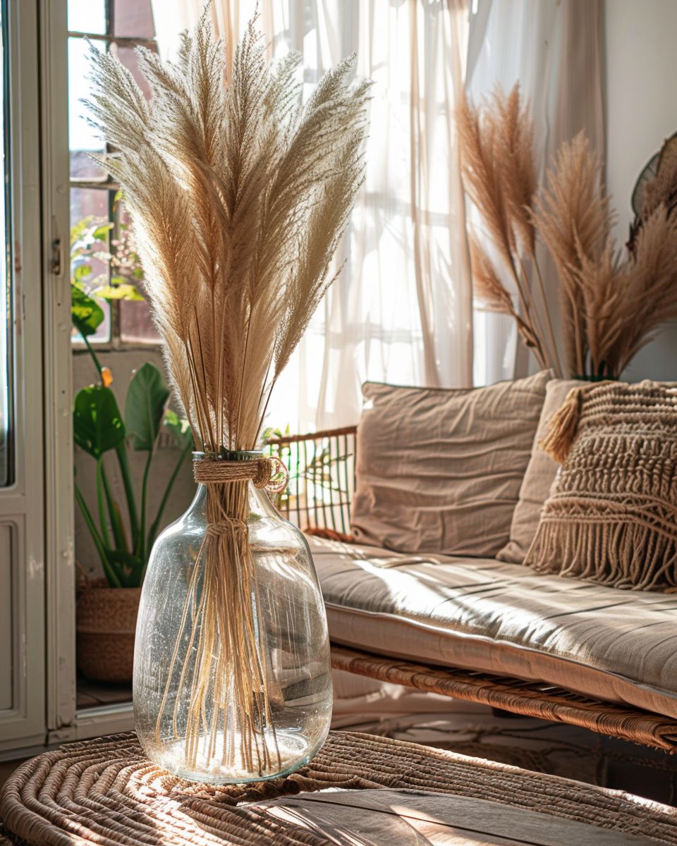 Vasen dekorieren- Dekoriere mit getrocknetem Pampasgras im Boho-Stil