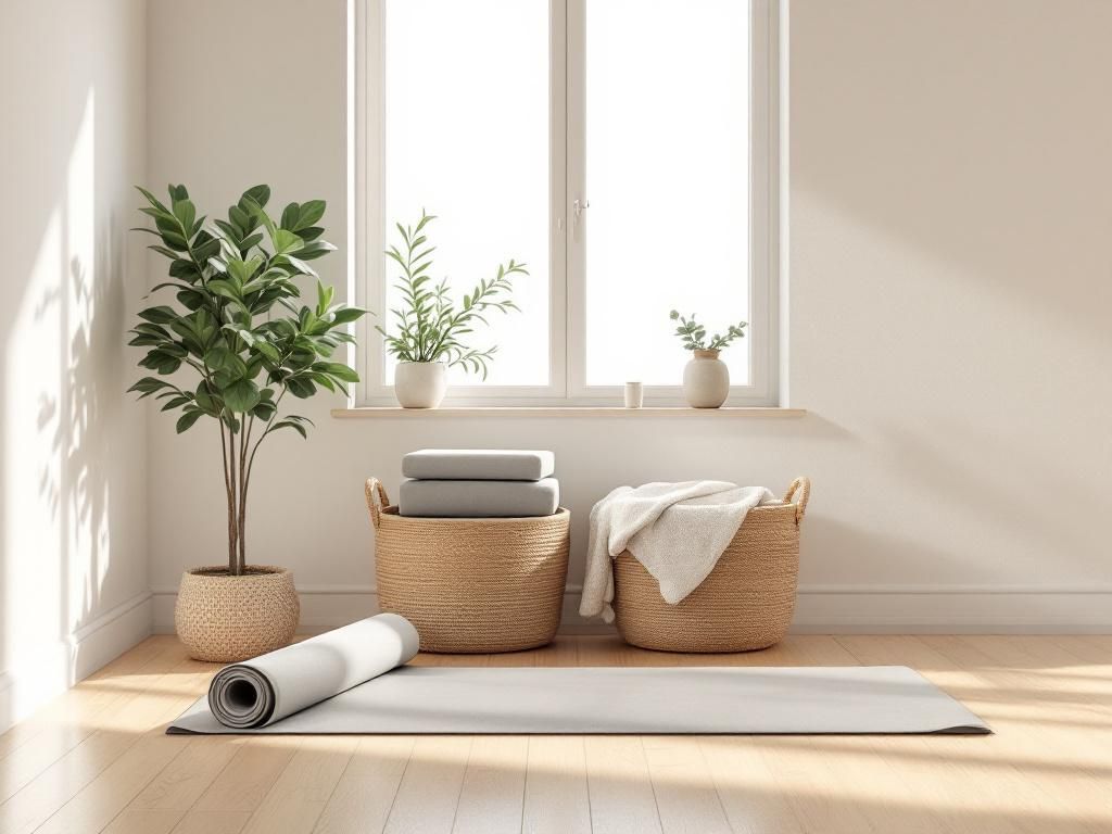 Yoga-Raum einrichten: Inspiration- Halte den Raum klar und aufgeräumt.