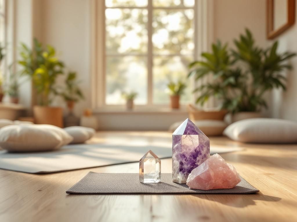 Yoga-Raum einrichten: Inspiration- Platziere Kristalle zur Energieverstärkung