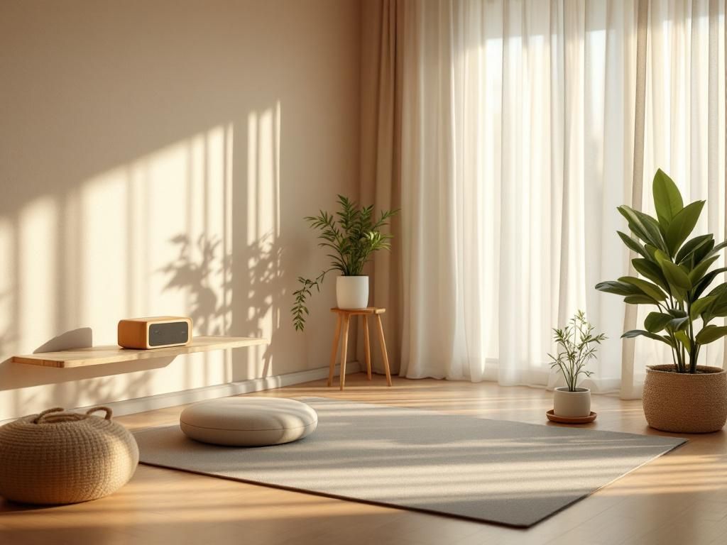 Yoga-Raum einrichten: Inspiration- Spiele leise Mantras zur Einstimmung ab