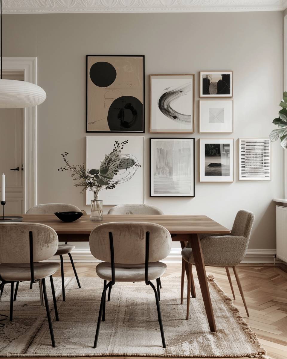 Designer-Esszimmer einrichten-
Gestalte eine stilvolle Bilderwand mit Kunstwerken