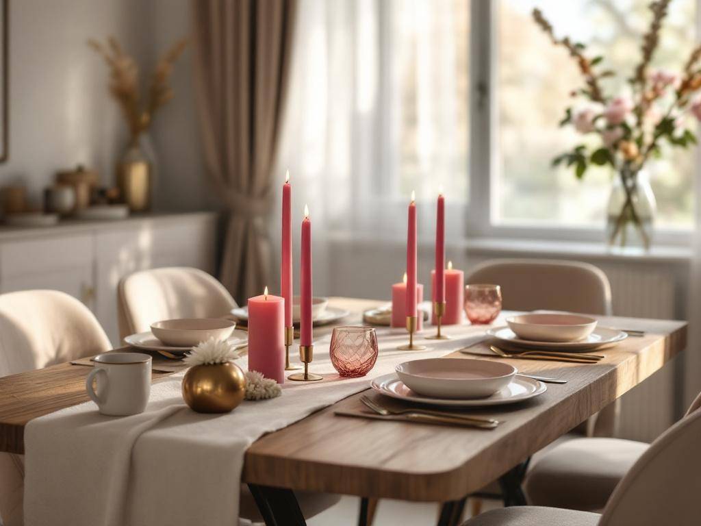 Einrichtungsideen mit der Farbe Fuchsia- Arrangiere fuchsiafarbene Kerzen auf dem Tisch