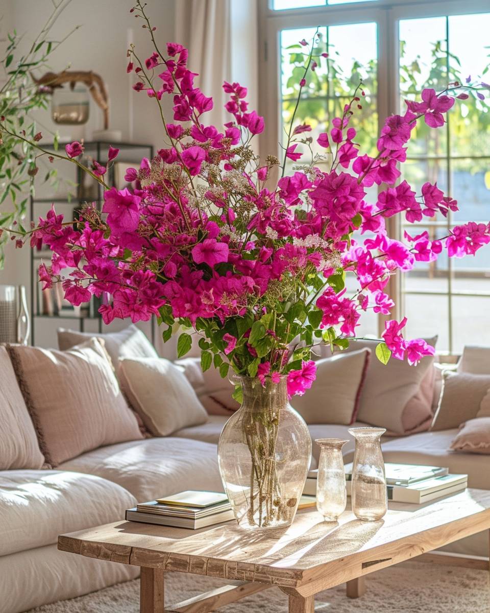 Einrichtungsideen mit der Farbe Fuchsia- Dekoriere mit fuchsiafarbenen Blumenarrangements