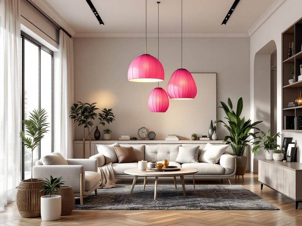 Einrichtungsideen mit der Farbe Fuchsia- Hänge fuchsiafarbene Lampenschirme auf