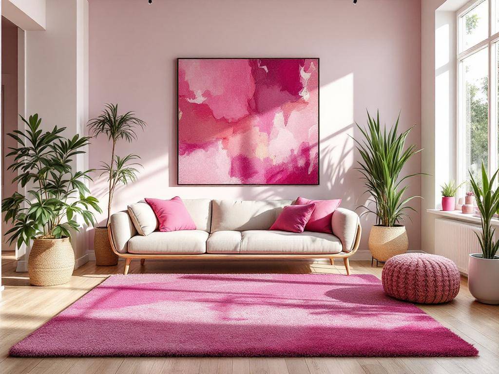 Einrichtungsideen mit der Farbe Fuchsia- Verwende fuchsiafarbene Teppiche als Basis