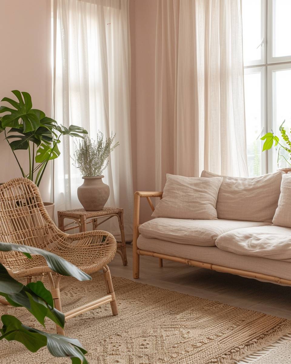 Ideen: Wandfarbe Rosa- Brich Rosa mit natürlichen Materialien