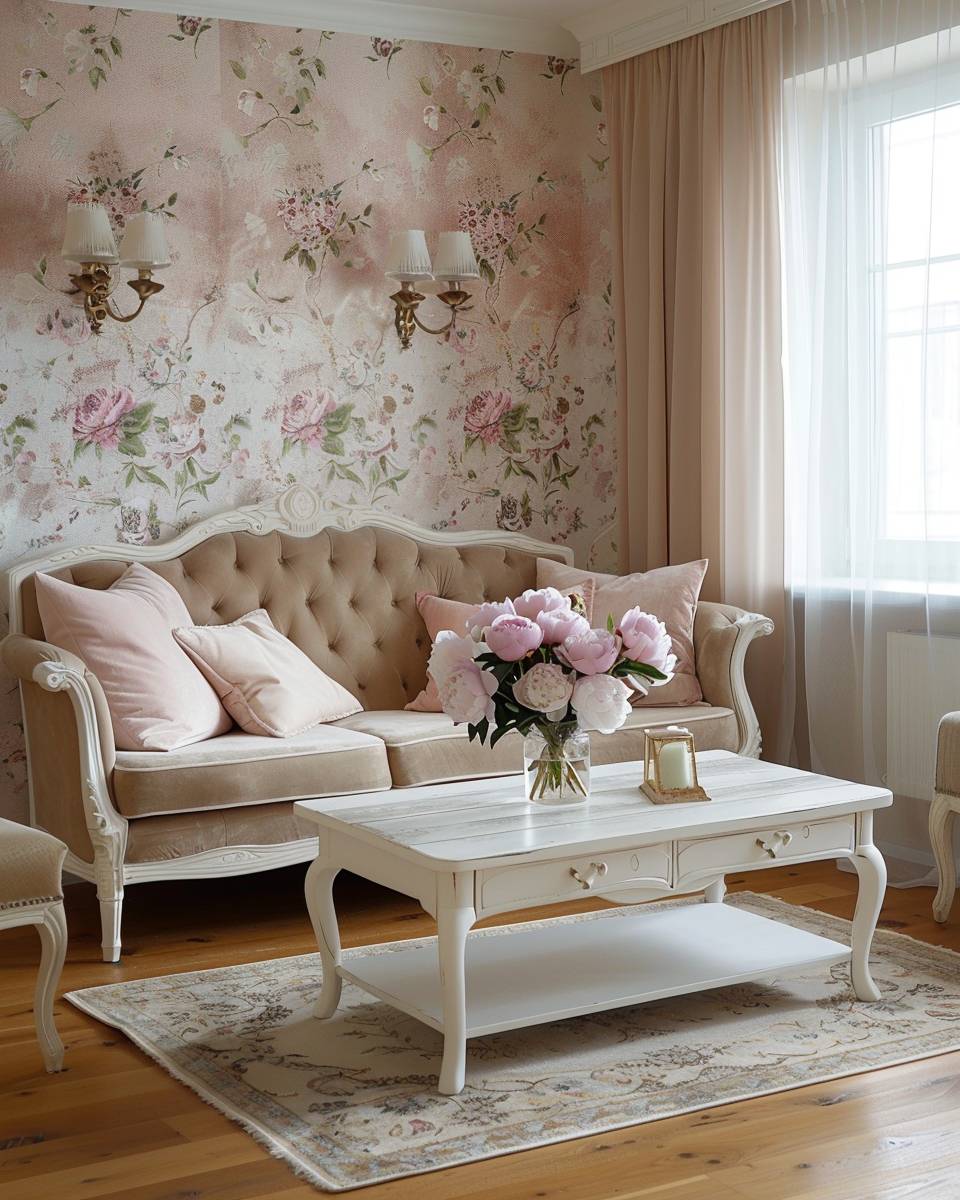 Ideen: Wandfarbe Rosa- Dekoriere mit floralen Rosatapeten