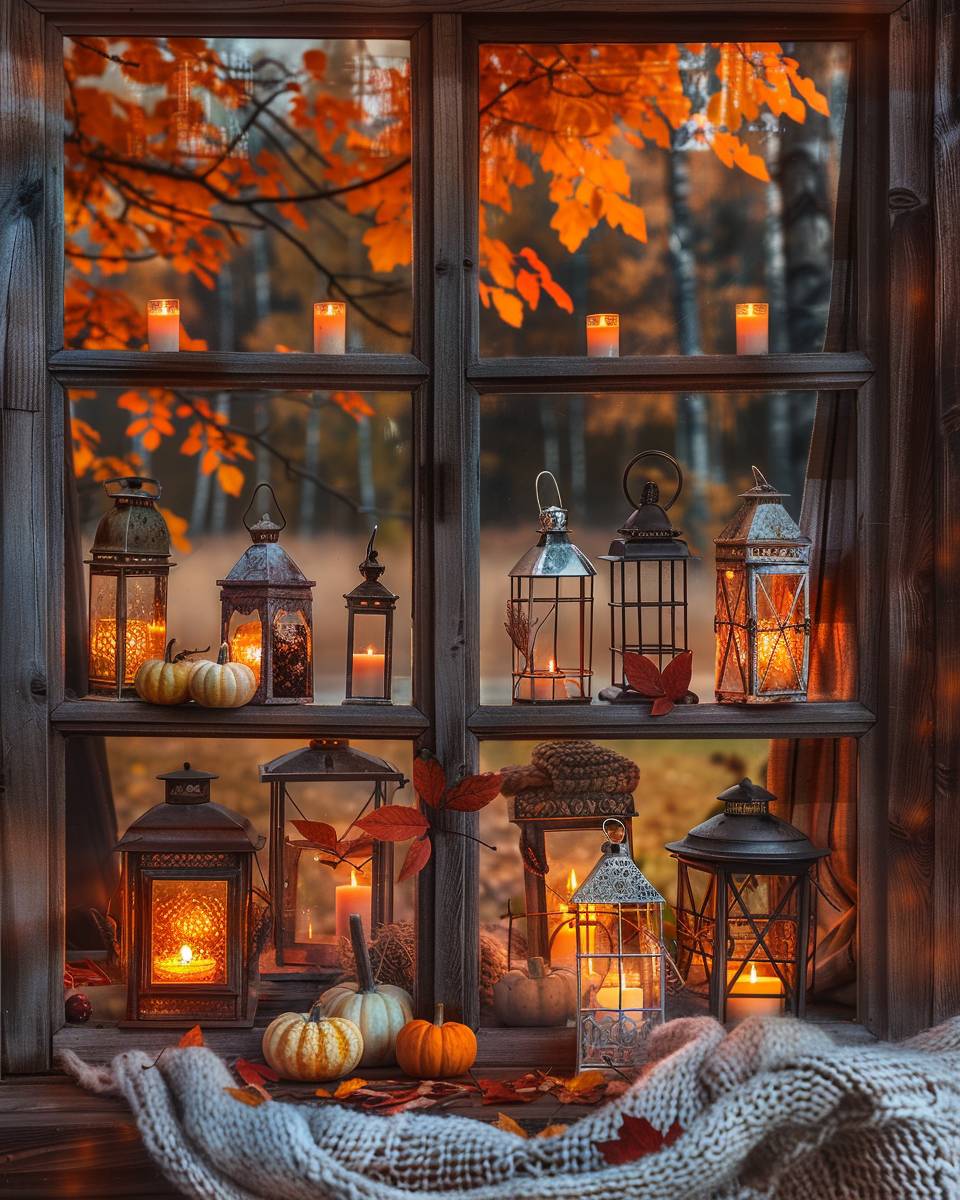 Ideen für Herbstdeko im Fenster- Experimentiere mit Laternen in verschiedenen Größen