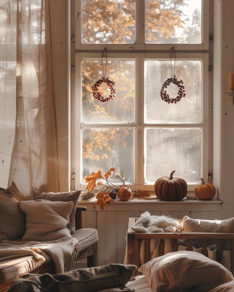 Ideen für Herbstdeko im Fenster- Hänge kleine Kränze aus Hagebutten auf