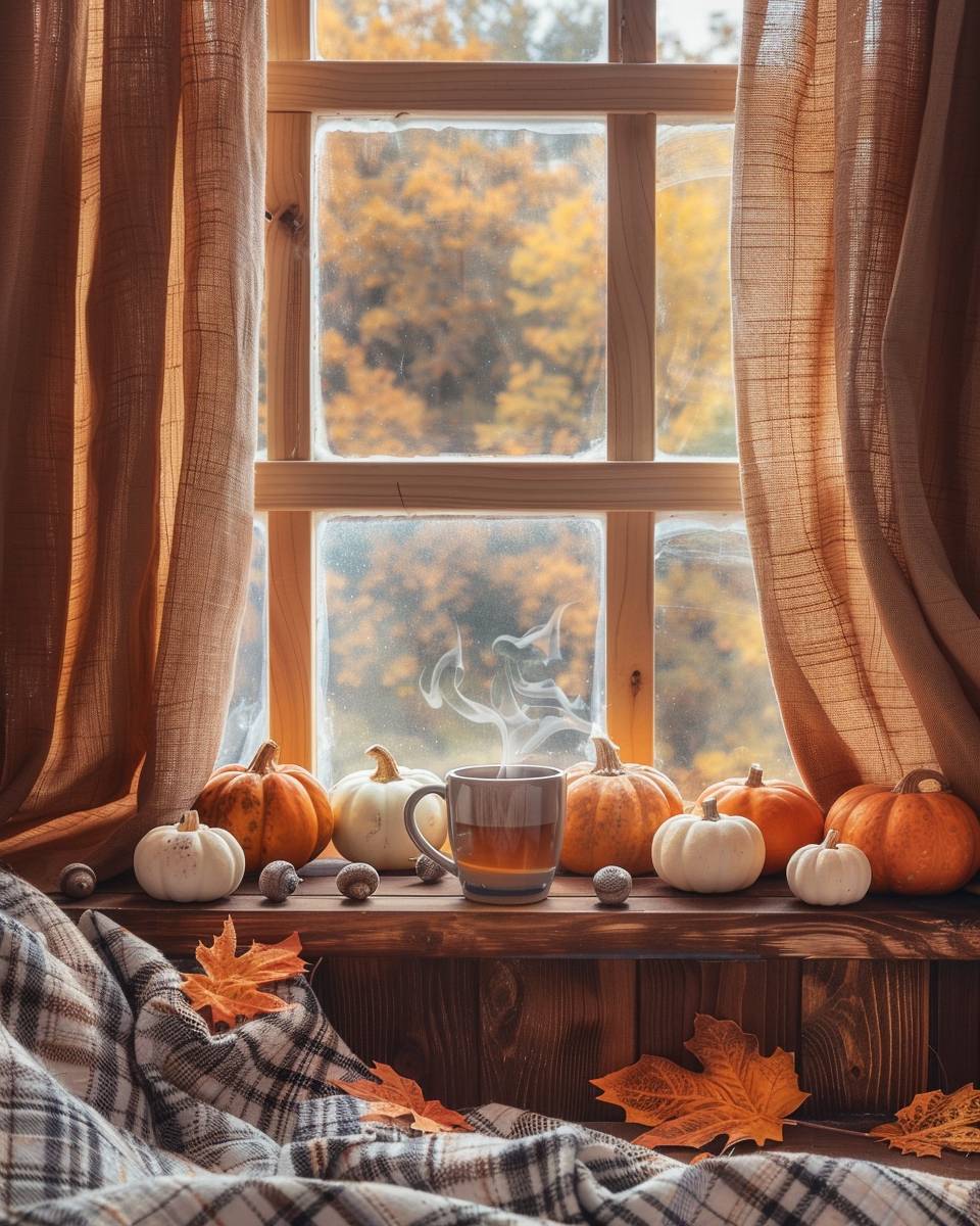 Ideen für Herbstdeko im Fenster- Platziere kleine Kürbisse auf dem Fensterbrett