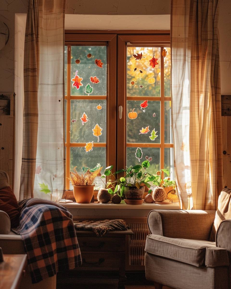 Ideen für Herbstdeko im Fenster- Schmücke Fensterrahmen mit herbstlichen Stickern