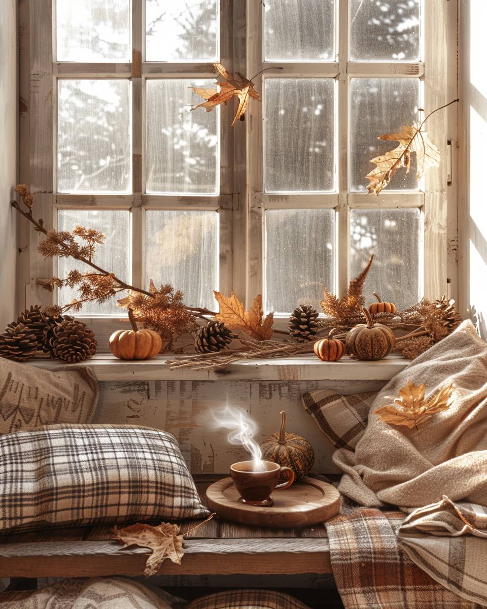 Ideen für Herbstdeko im Fenster- Setze auf natürliche Materialien wie Holz