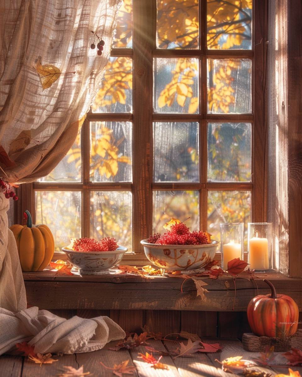 Ideen für Herbstdeko im Fenster- Streue Zieräpfel in dekorative Schalen