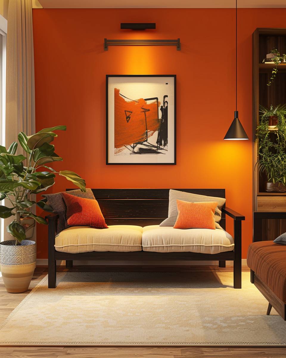 Ideen und Inspiration: Wandfarbe Orange- Betone Kontraste mit dunklen Möbeln