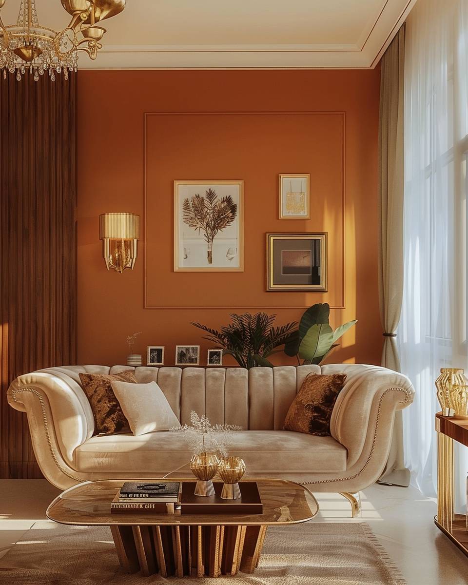Ideen und Inspiration: Wandfarbe Orange- Ergänze goldene Details für Eleganz