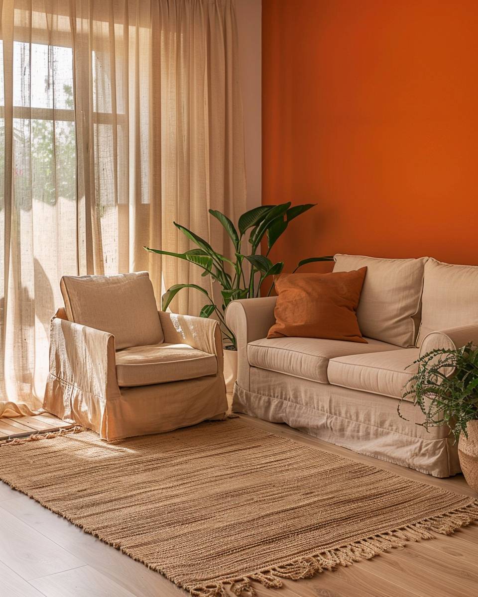 Ideen und Inspiration: Wandfarbe Orange- Kombiniere Orange mit sanften Beigetönen