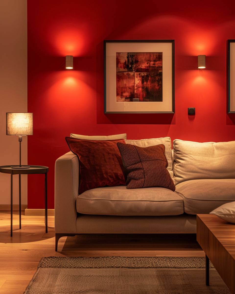 Ideen und Inspiration: Wandfarbe Rot- Betone rote Wände mit Beleuchtung