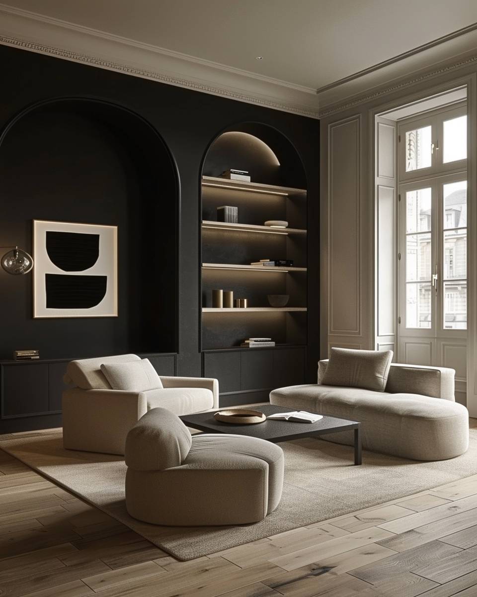 Ideen und Inspiration: Wandfarbe Schwarz- Betone Architekturdetails mit schwarzer Farbe