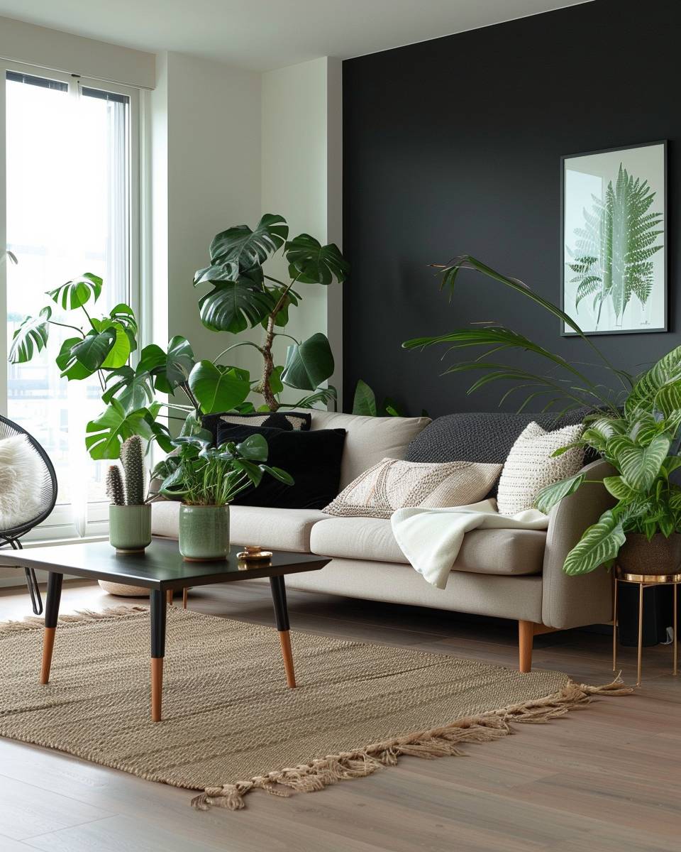 Ideen und Inspiration: Wandfarbe Schwarz- Setze Pflanzen als lebendige Kontraste ein