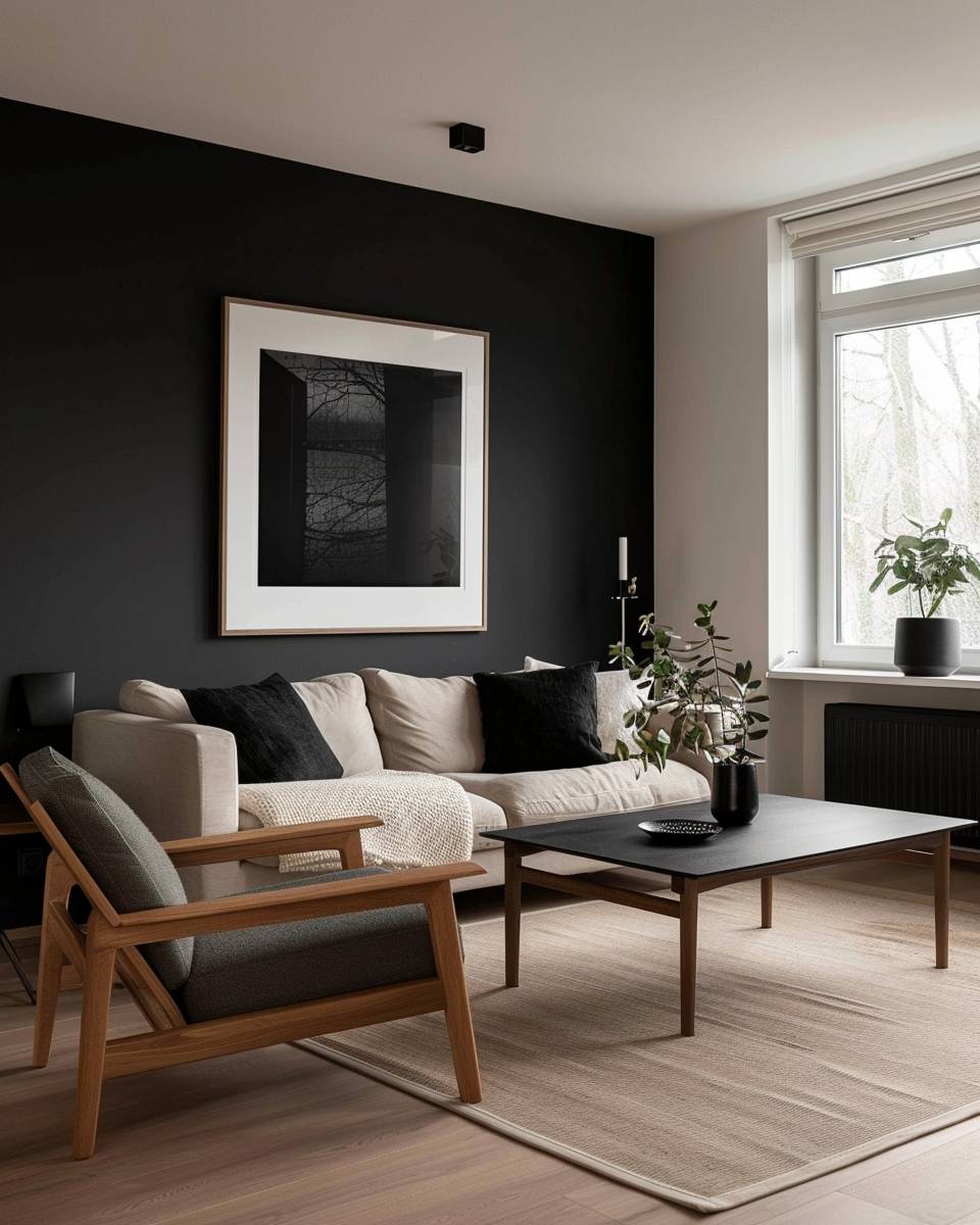 Ideen und Inspiration: Wandfarbe Schwarz- Verbinde Schwarz mit minimalistischer Deko