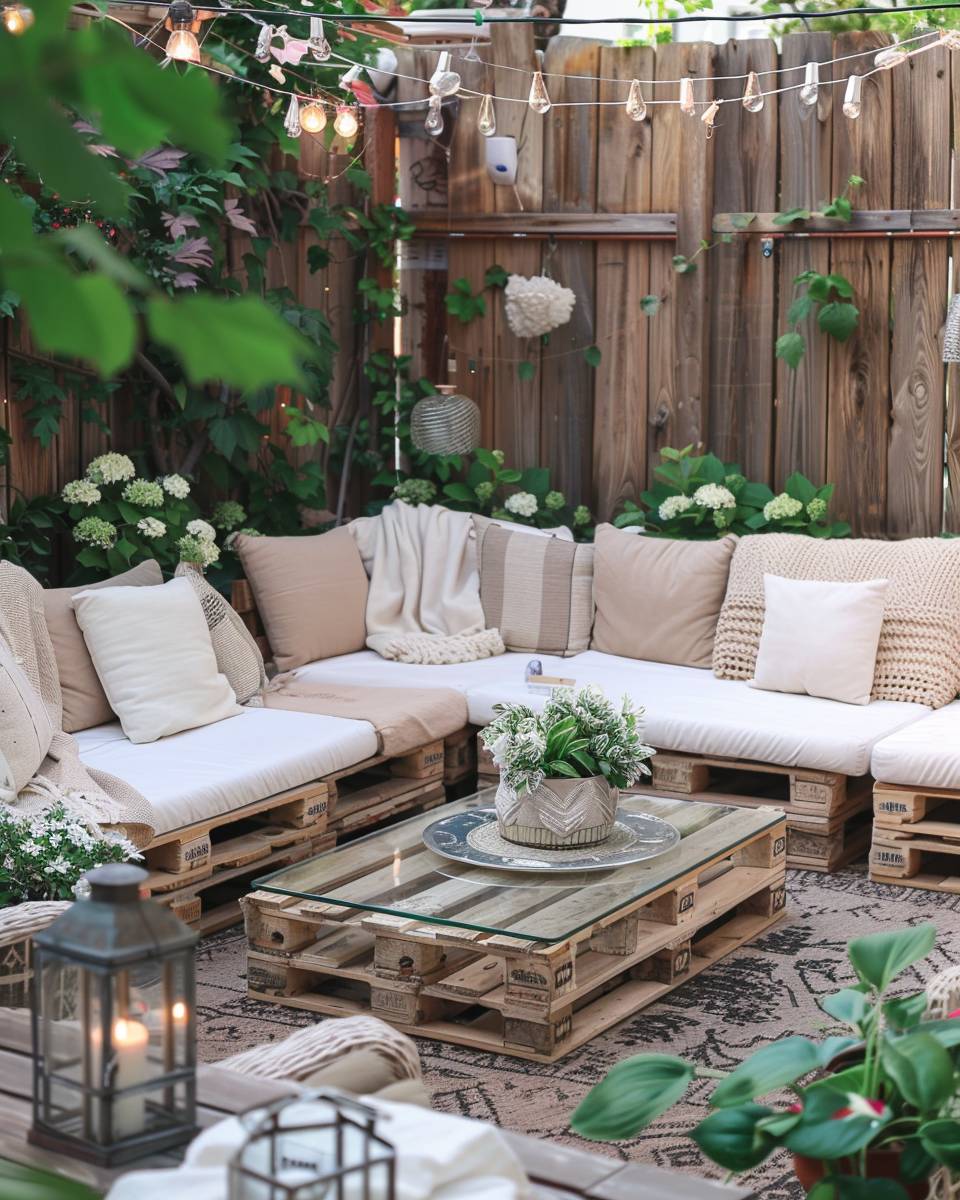 Palettenmöbel-Ideen: Garten und Balkon- Ergänze Palettenmöbel mit Glasplatten als Tische