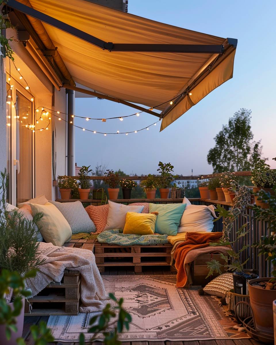 Palettenmöbel-Ideen: Garten und Balkon- Installiere eine Markise über deinem Palettensofa