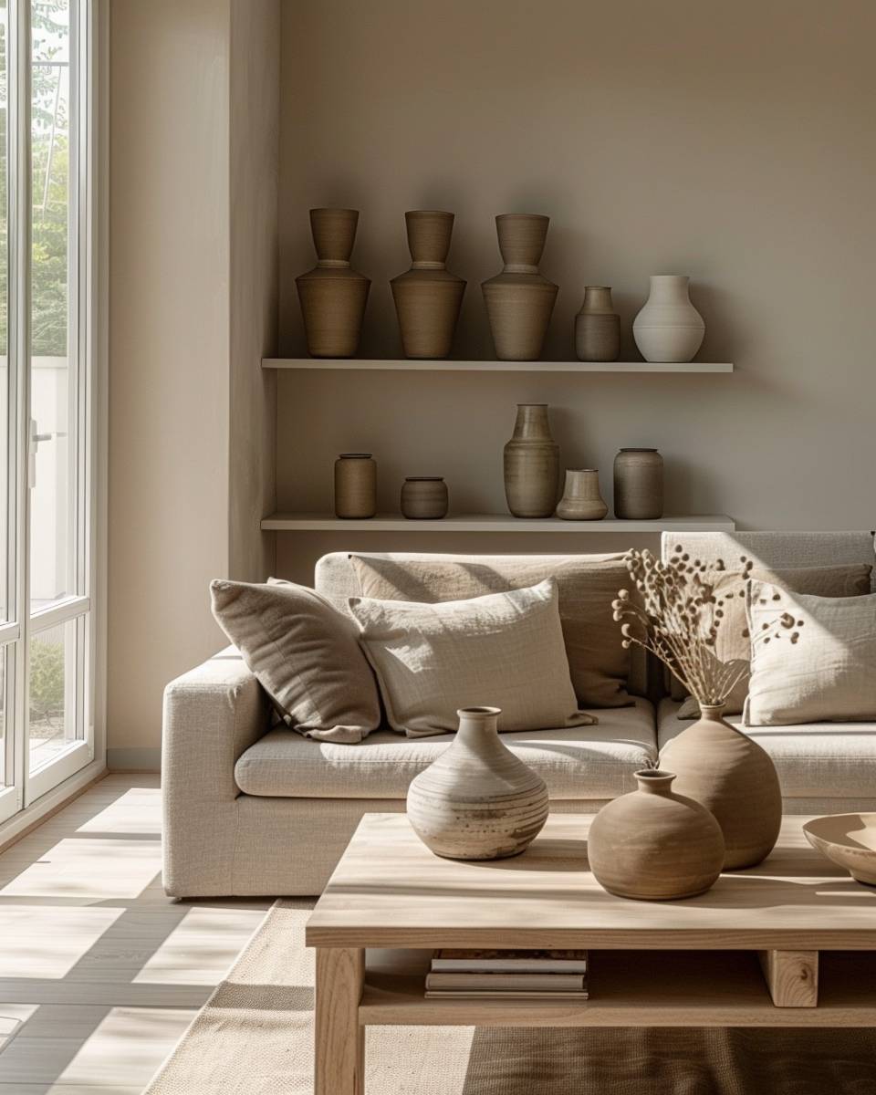 Tolle Ideen: Mit der Farbe Taupe einrichten- Dekoriere mit Vasen in Taupe-Tönen