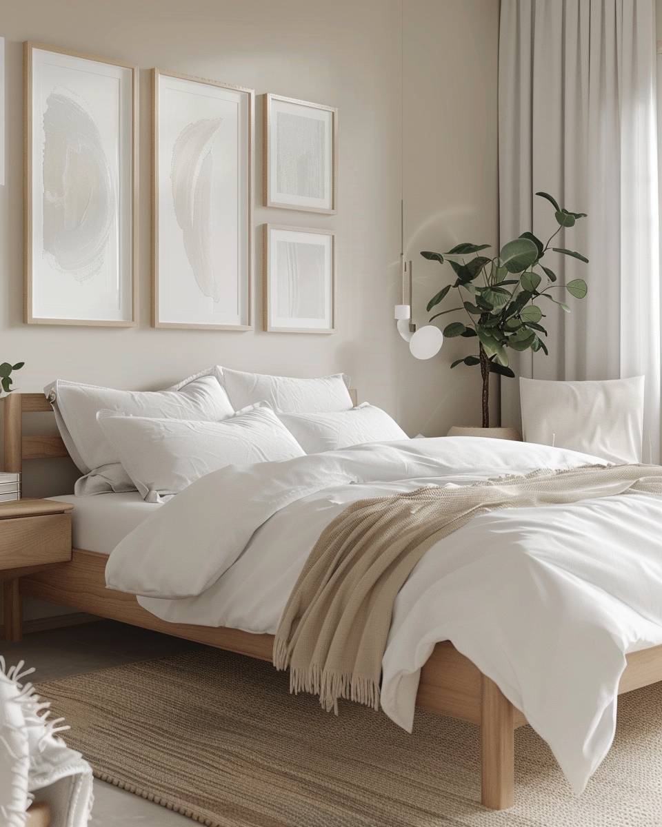 Bilderwand Schlafzimmer Ideen- Hänge Bilder symmetrisch für Ruhegefühl