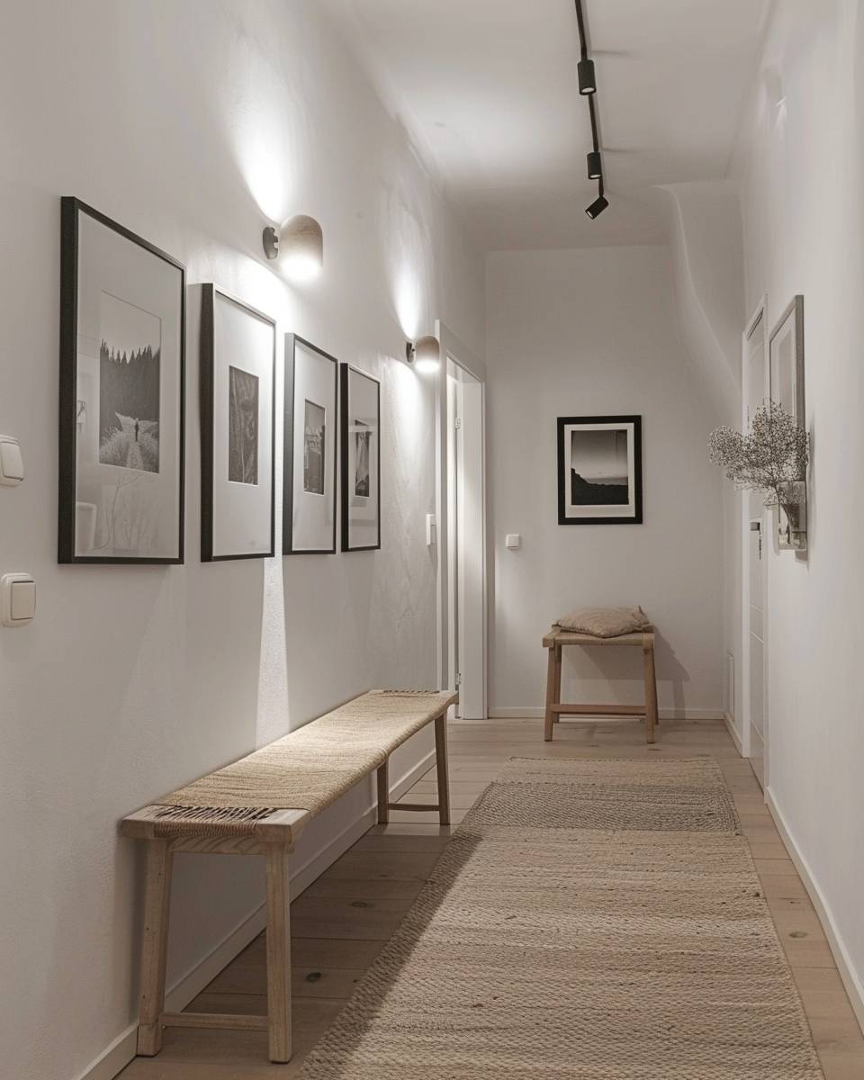 Bilderwand im Flur- Halte die Farbpalette bewusst reduziert