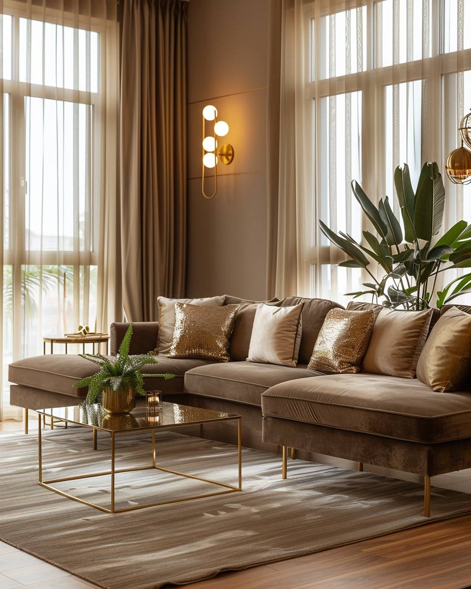 Einrichtungsideen mit der Farbe Khaki-  
Kombiniere Khaki mit Messing für edlen Look