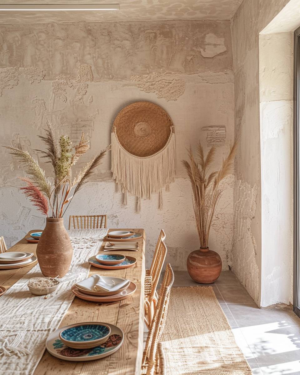 Ideen für Esszimmer im Boho-Stil- Bringe gefärbte Batik-Servietten als Farbtupfer
