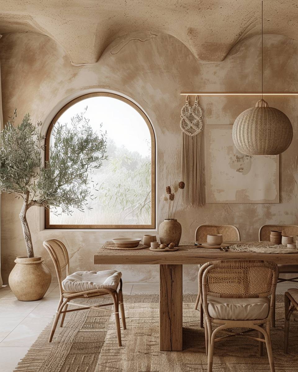 Ideen für Esszimmer im Boho-Stil- Wähle warme Naturtöne als beruhigende Basis