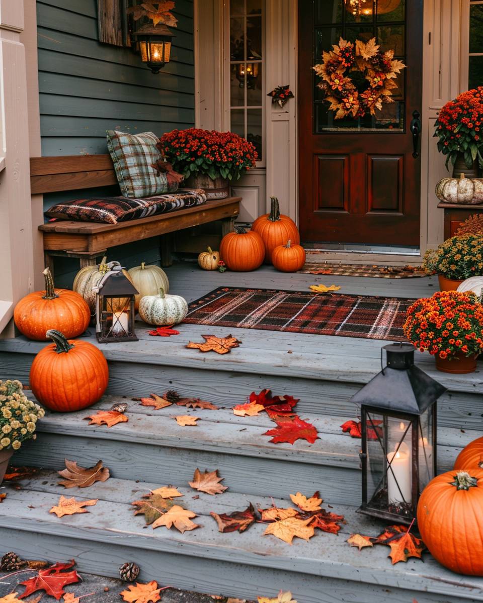 Ideen für Herbstdeko im Hauseingang und Flur-Dekoriere deinen Hauseingang mit Kürbissen aller Größen