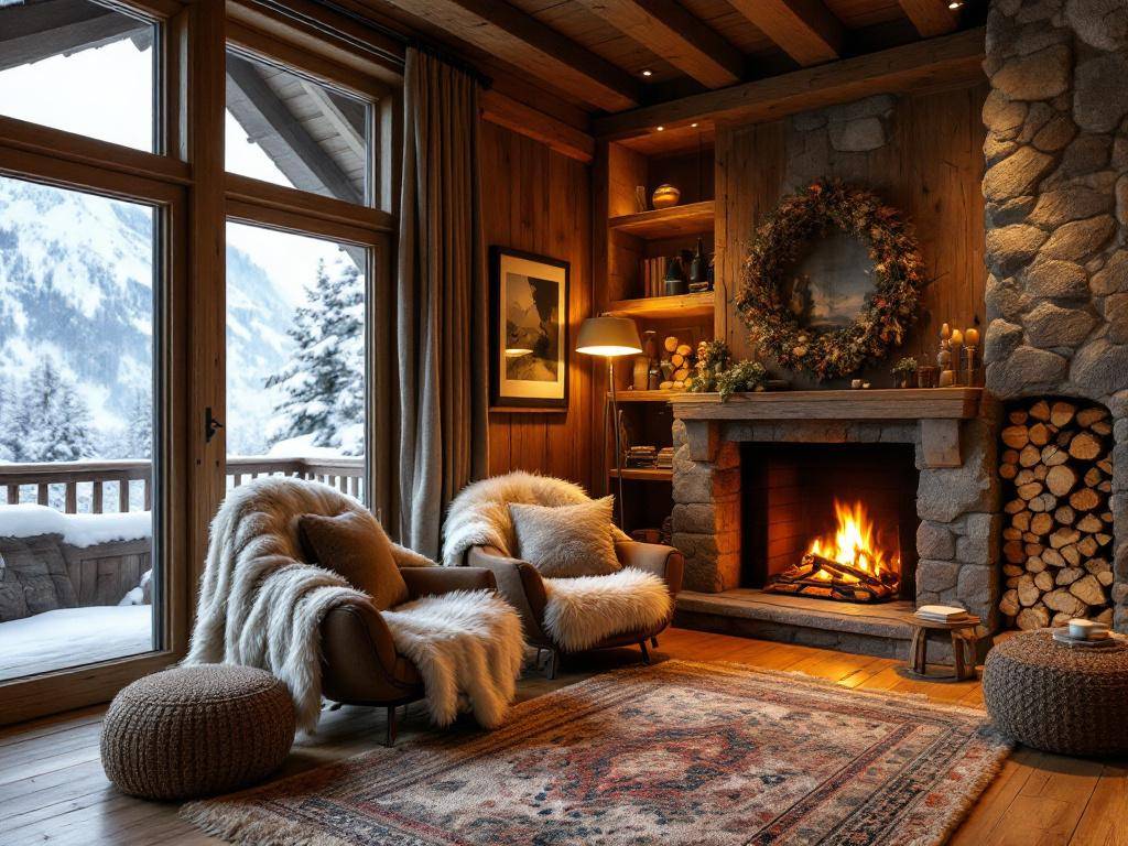 Luxus-Chalet-Stil- Gestalte gemütliche Leseecken mit Fellen