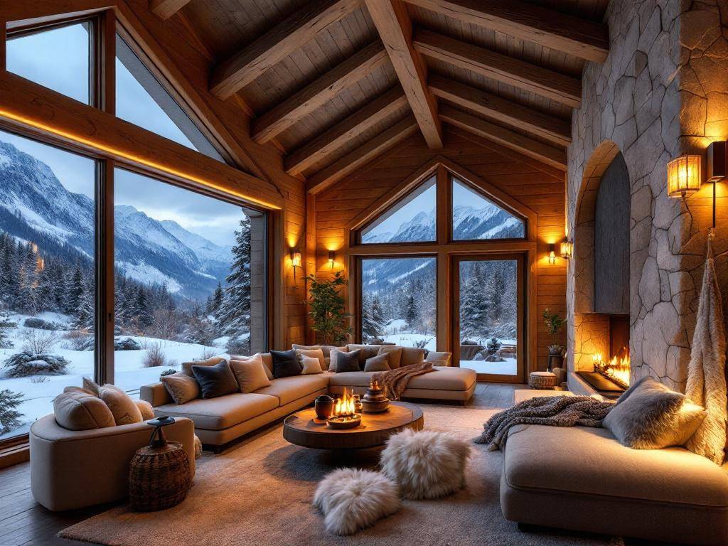 Luxus-Chalet-Stil- Platziere indirekte Beleuchtung für sanftes Licht